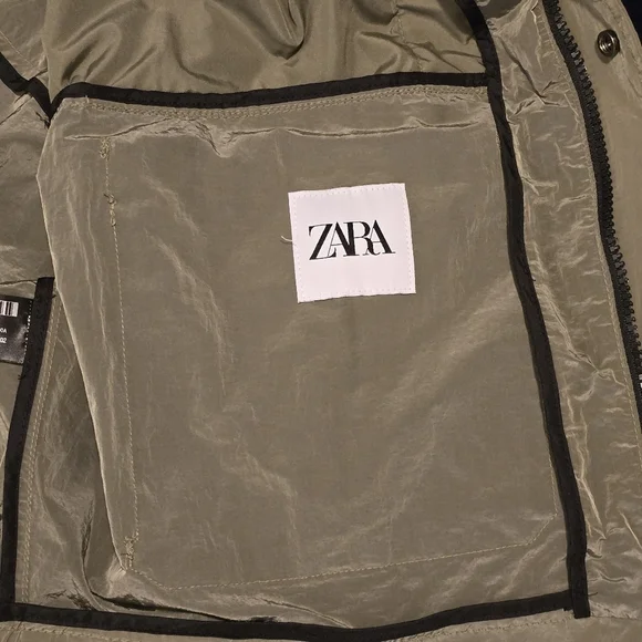 Zara Men's Olive Green Nilon Light-Weight Rain Jaket Size L - Picture 9 of 13